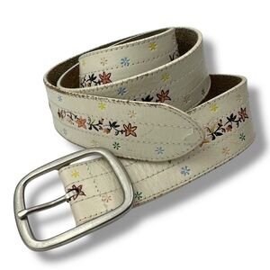 Aéropostale Floral Embossed Leather Belt Ivory L Large Y2K